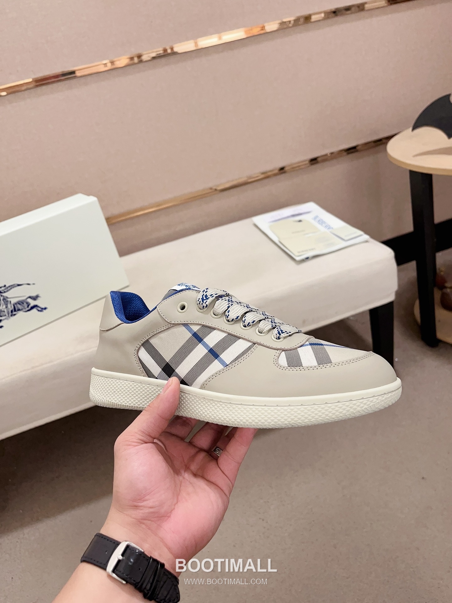 Burberry Vintage Check Cotton Calfskin Leather Low-Top Sneakers 버버리 빈티지 체크 코튼 송아지 가죽 로우탑 스니커즈 4