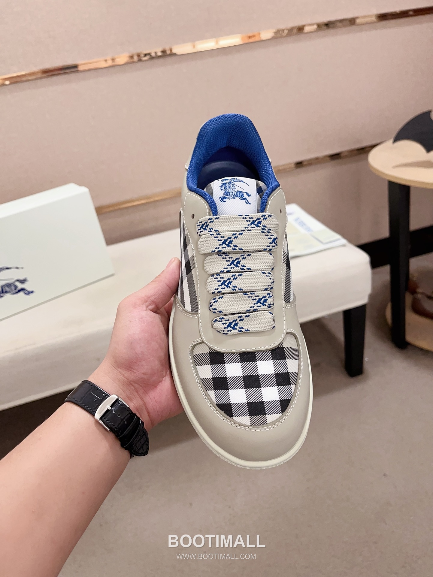Burberry Vintage Check Cotton Calfskin Leather Low-Top Sneakers 버버리 빈티지 체크 코튼 송아지 가죽 로우탑 스니커즈 2