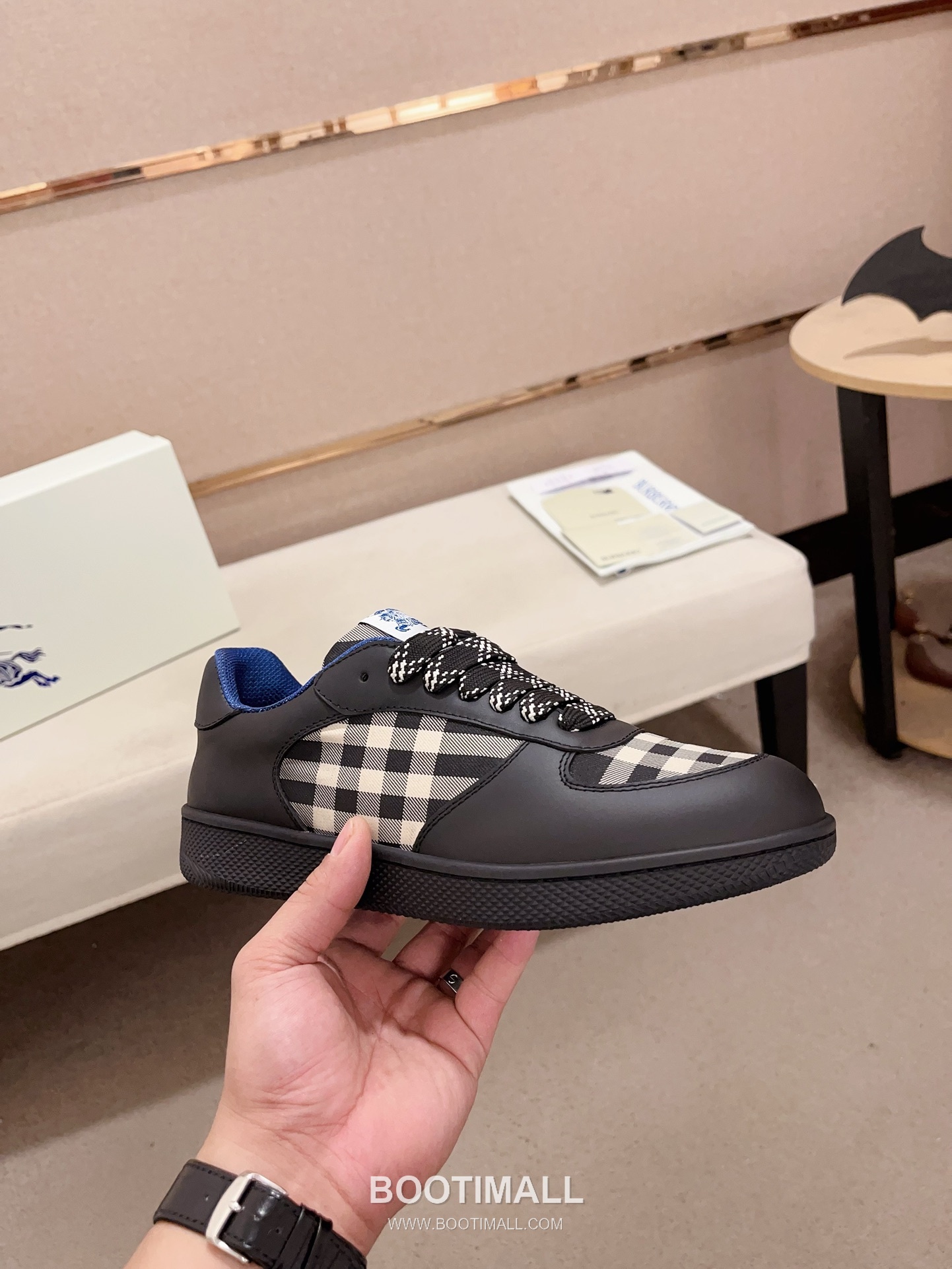Burberry Vintage Check Cotton Calfskin Leather Low-Top Sneakers 버버리 빈티지 체크 코튼 송아지 가죽 로우탑 스니커즈 4
