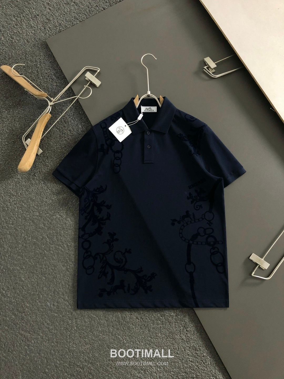 Hermes Velvet Horse Year Palace Print Short Sleeve Polo Shirt Blue Red 에르메스 마년 벨벳 궁정 프린트 반팔 폴로 셔츠 블루 레드 2