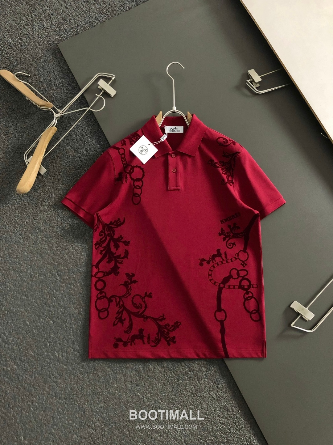 Hermes Velvet Horse Year Palace Print Short Sleeve Polo Shirt Blue Red 에르메스 마년 벨벳 궁정 프린트 반팔 폴로 셔츠 블루 레드 5