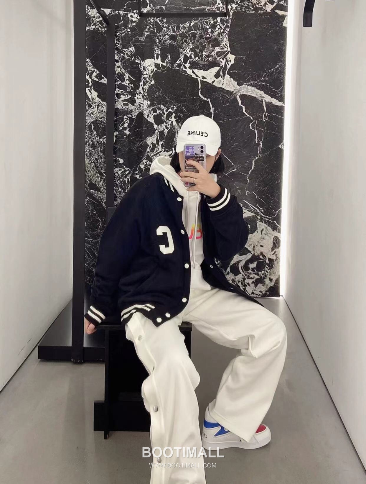 C Logo Striped Trim Baseball Jacket Black C 로고 스트라이프 트림 야구 점퍼 블랙 6