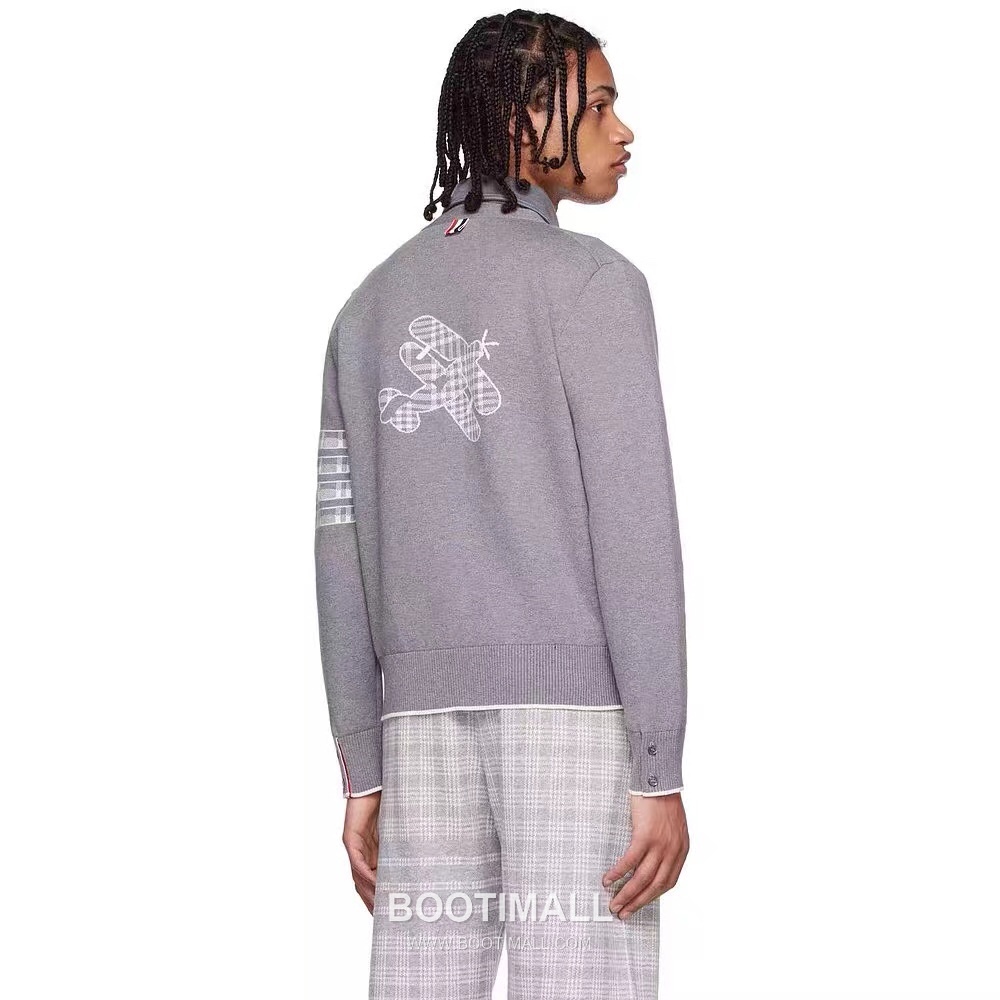 Thom Browne Four Bar Airplane Graphic Wool Knit Cardigan Grey 톰브라운 포 바 비행기 그래픽 울 니트 가디건 그레이 1