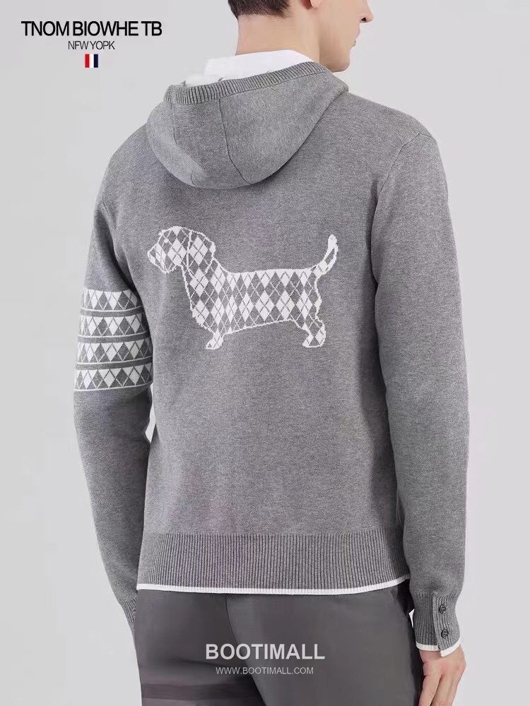 Thom Browne Back Diamond Quilted Dog Knit Hooded Zip-Up Jacket Grey 톰브라운 백 다이아몬드 퀼팅 독 니트 후드 집업 자켓 그레이 2658 1