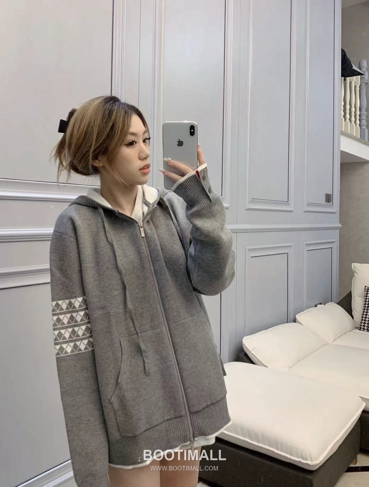 Thom Browne Back Diamond Quilted Dog Knit Hooded Zip-Up Jacket Grey 톰브라운 백 다이아몬드 퀼팅 독 니트 후드 집업 자켓 그레이 2658 3