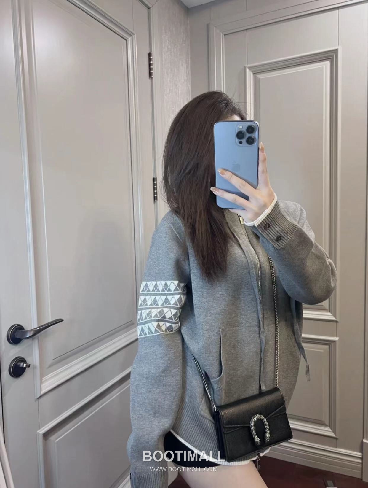 Thom Browne Back Diamond Quilted Dog Knit Hooded Zip-Up Jacket Grey 톰브라운 백 다이아몬드 퀼팅 독 니트 후드 집업 자켓 그레이 2658 4