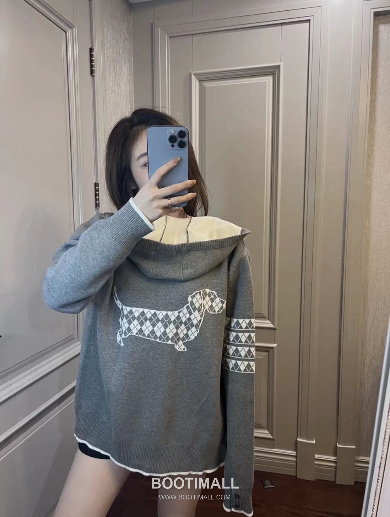 Thom Browne Back Diamond Quilted Dog Knit Hooded Zip-Up Jacket Grey 톰브라운 백 다이아몬드 퀼팅 독 니트 후드 집업 자켓 그레이 2658 5