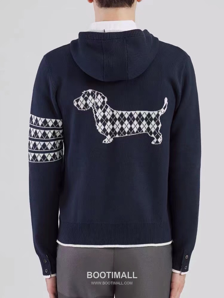 Thom Browne Back Diamond Quilted Dog Knit Hooded Zip-Up Jacket Grey 톰브라운 백 다이아몬드 퀼팅 독 니트 후드 집업 자켓 그레이 2658 1