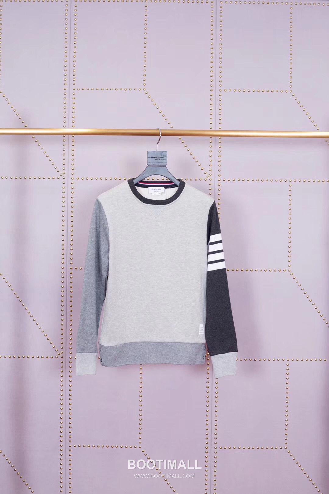 Thom Browne TB-1736 Colorblock Woven Crewneck Sweatshirt Grey 톰브라운 TB-1736 컬러블록 색직 라운드넥 스웨트셔츠 그레이 1