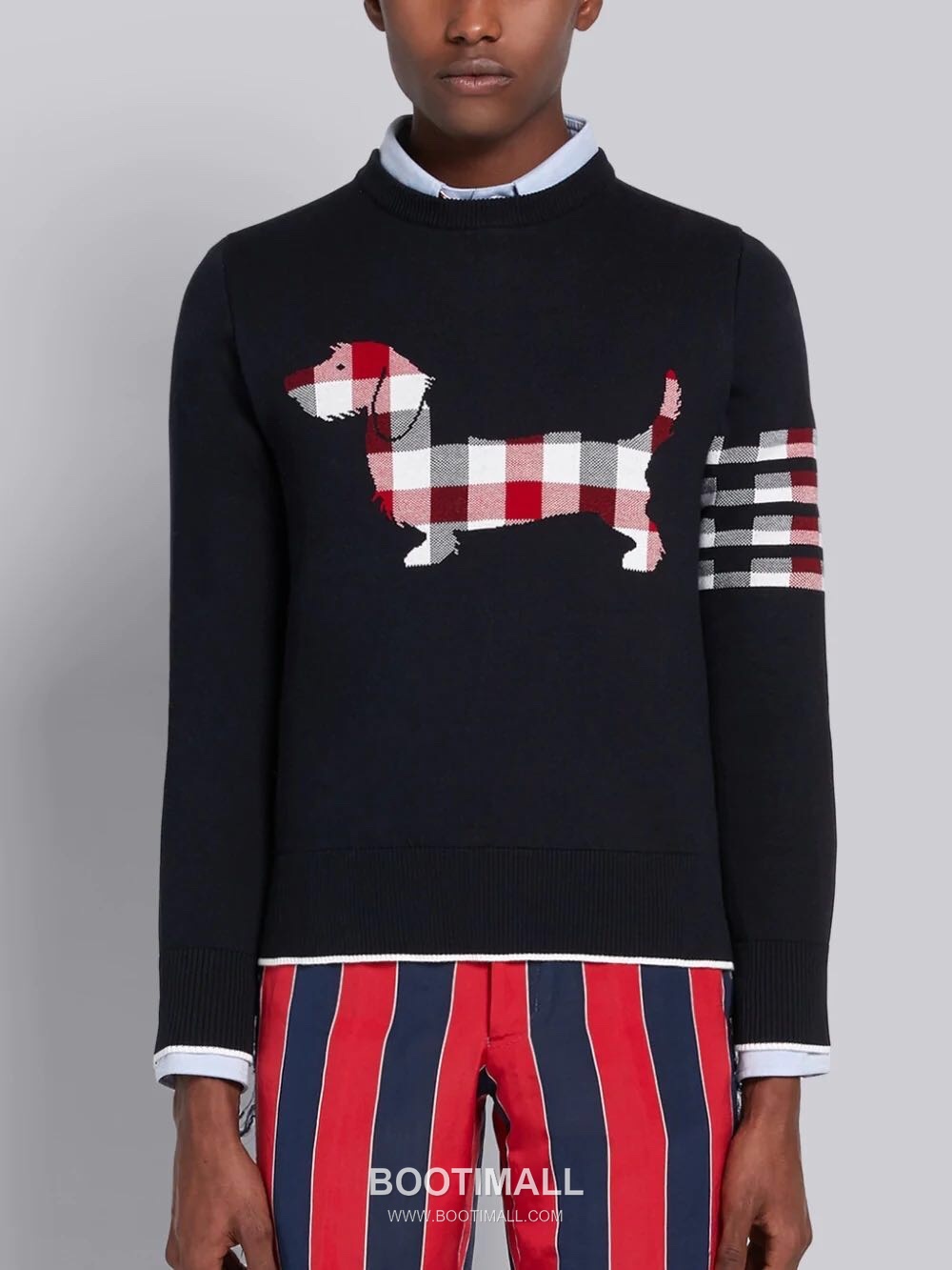 Thom Browne Check Dachshund Knit Crewneck Sweater Grey 톰브라운 체크 닥스훈트 니트 크루넥 스웨터 그레이 1922 1