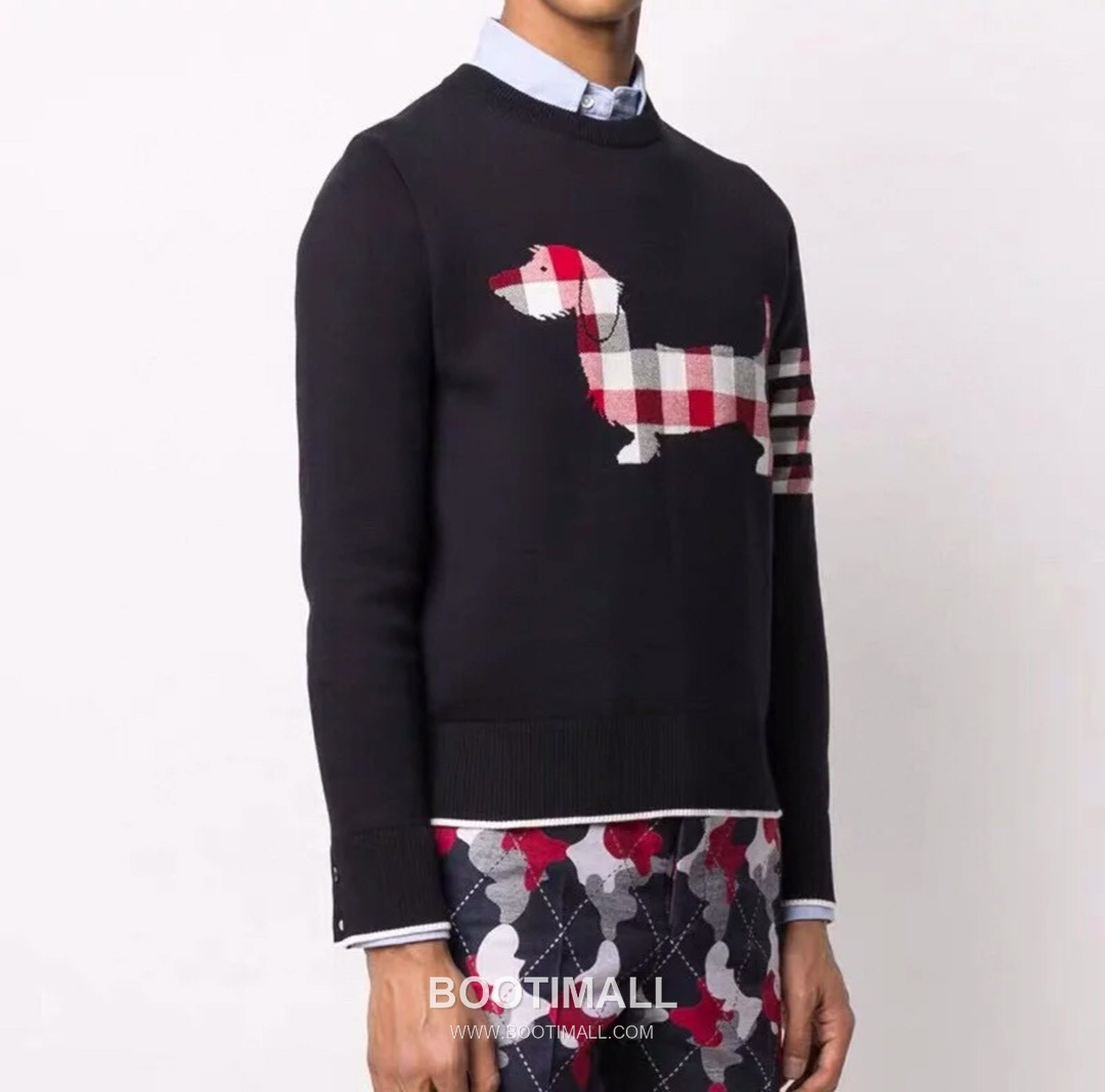 Thom Browne Check Dachshund Knit Crewneck Sweater Grey 톰브라운 체크 닥스훈트 니트 크루넥 스웨터 그레이 1922 2