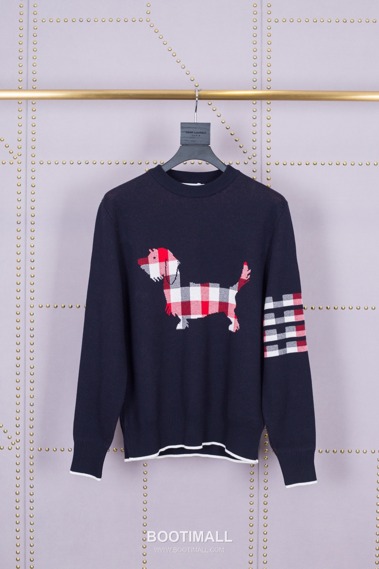 Thom Browne Check Dachshund Knit Crewneck Sweater Grey 톰브라운 체크 닥스훈트 니트 크루넥 스웨터 그레이 1922 5