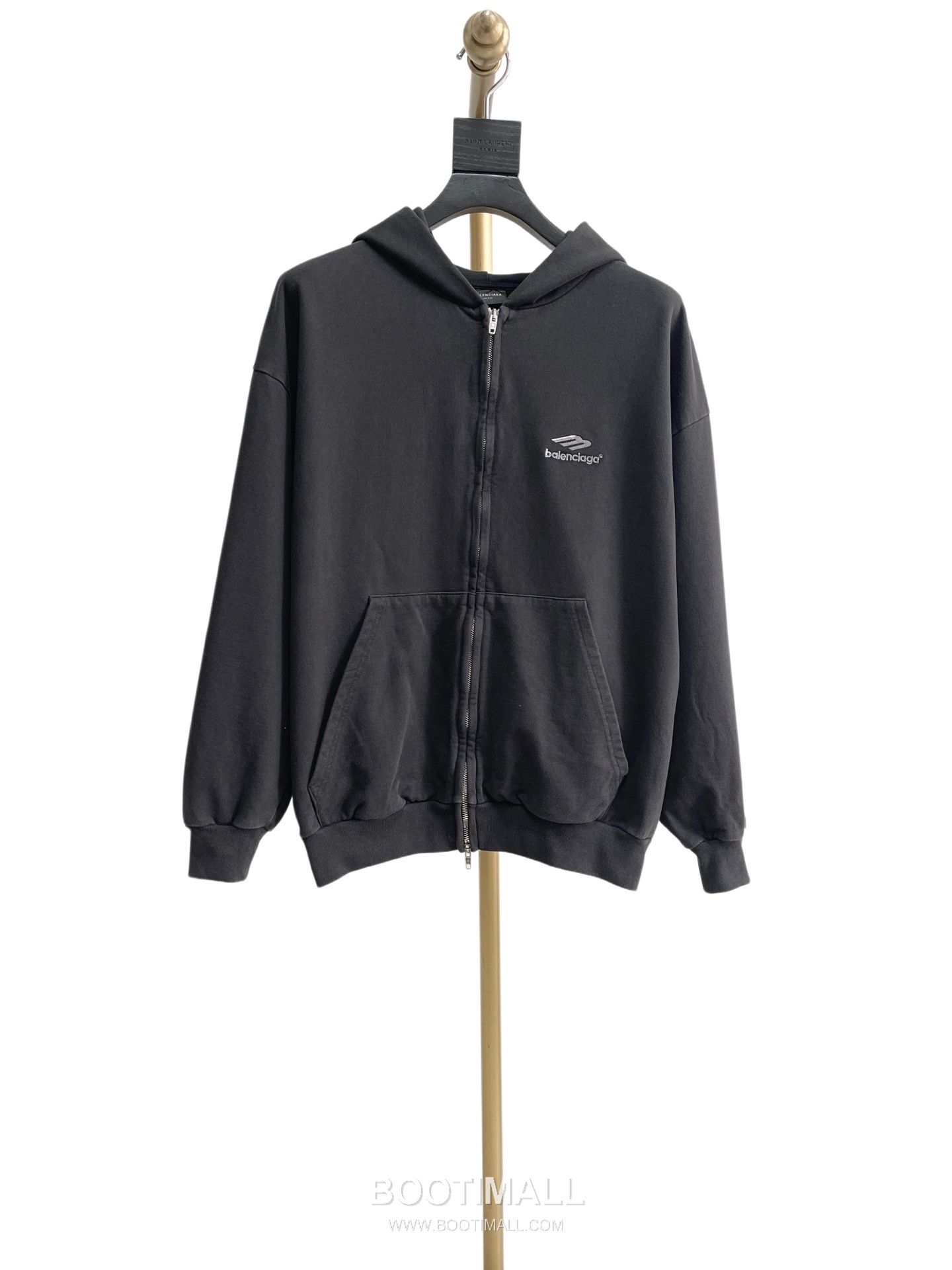 Balenciaga Embroidered Logo Washed Cotton Zip Hooded Sweatshirt Black 발렌시아가 자수 로고 워시드 코튼 집업 후드 스웨트셔츠 블랙 50076 7