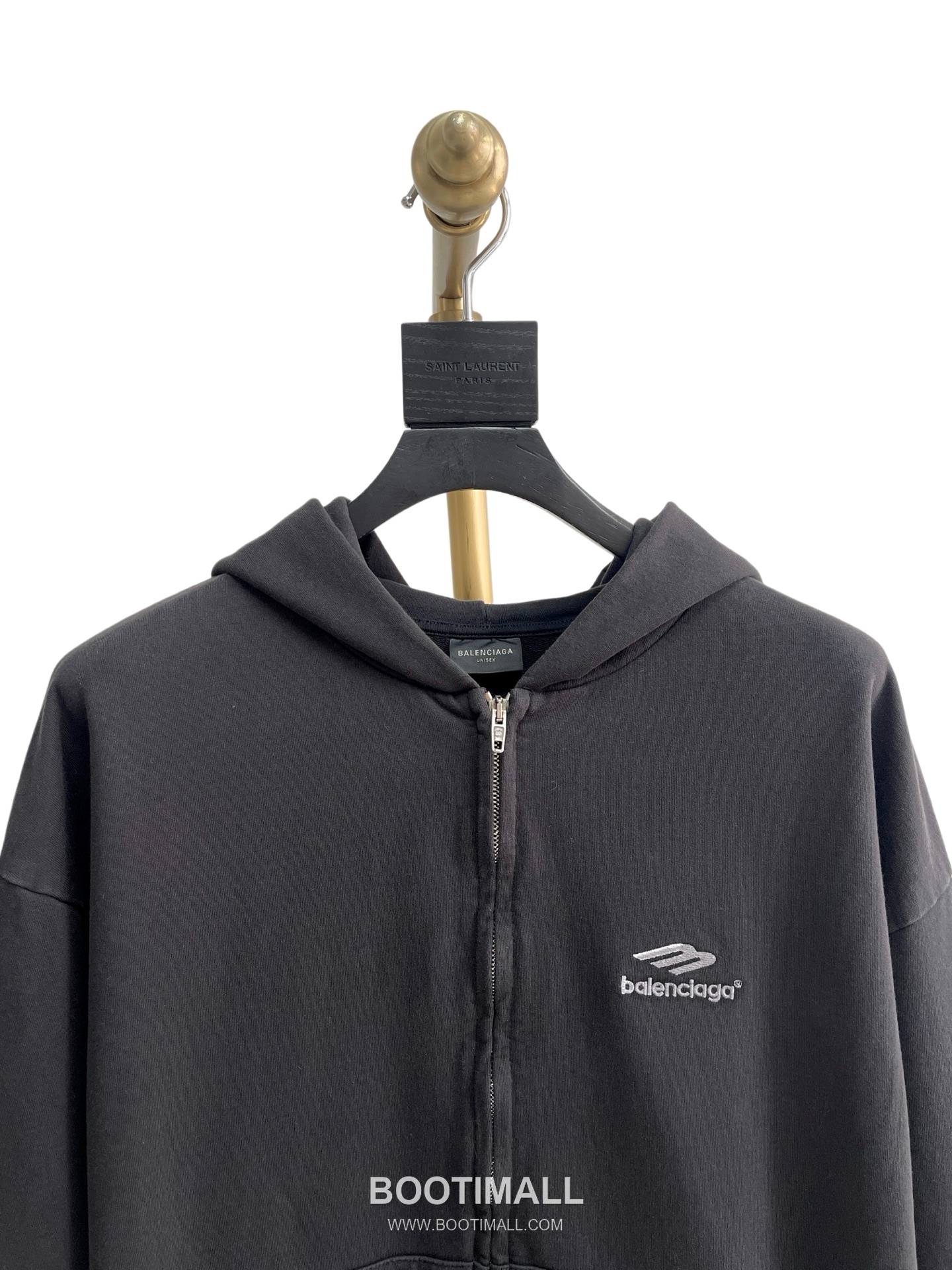 Balenciaga Embroidered Logo Washed Cotton Zip Hooded Sweatshirt Black 발렌시아가 자수 로고 워시드 코튼 집업 후드 스웨트셔츠 블랙 50076 9