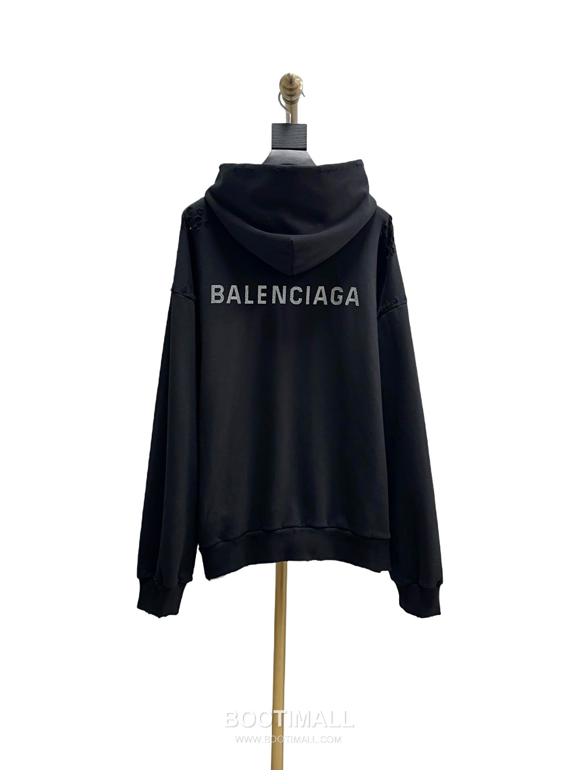 Balenciaga Distressed Rhinestone Logo Hoodie Black 발렌시아가 디스트레스드 라인스톤 로고 후드티 블랙 22052 11