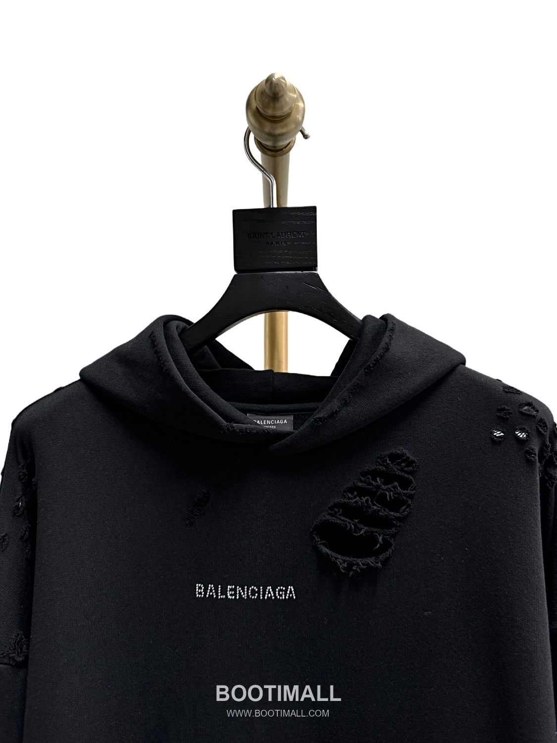 Balenciaga Distressed Rhinestone Logo Hoodie Black 발렌시아가 디스트레스드 라인스톤 로고 후드티 블랙 22052 12