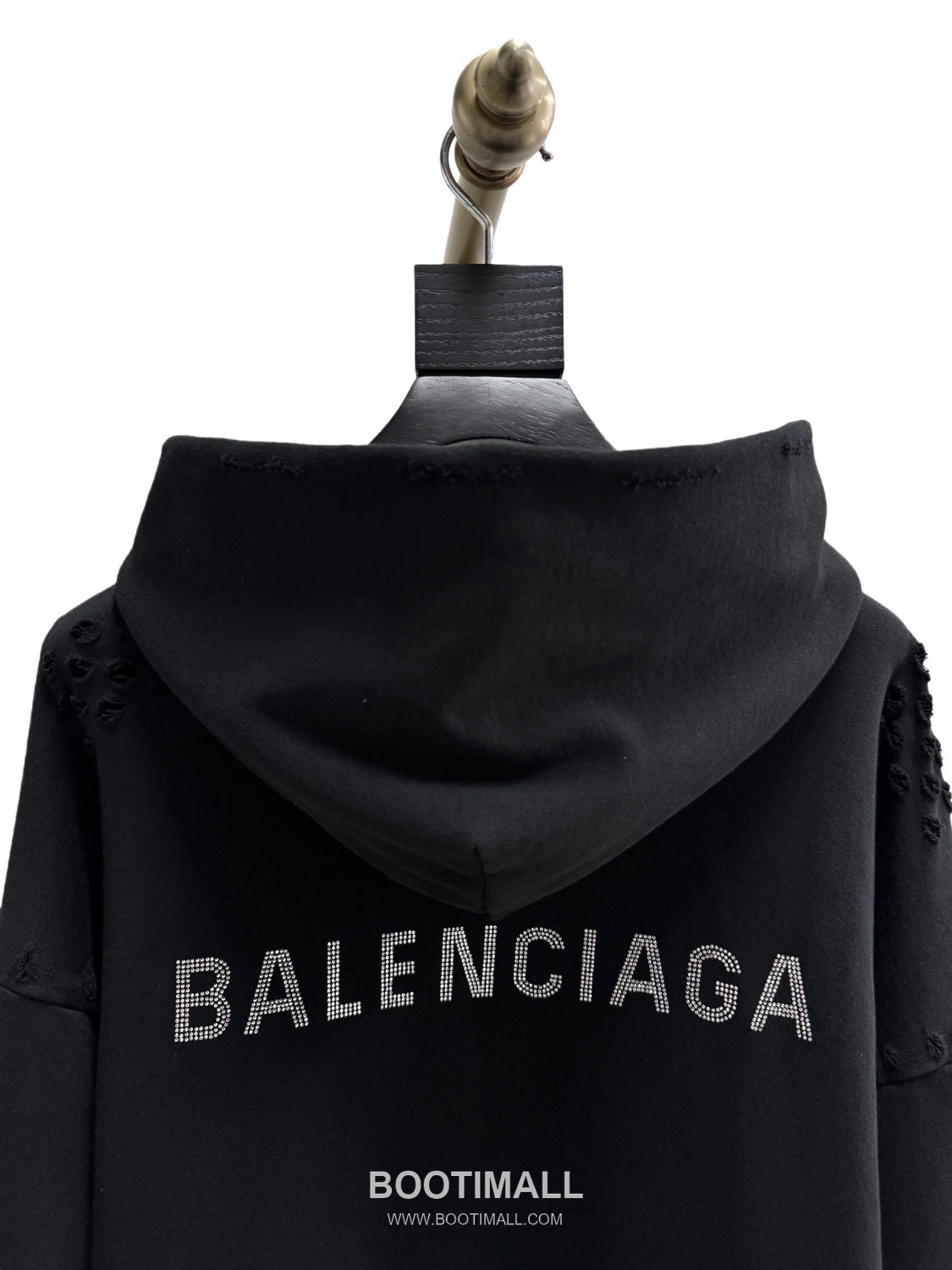 Balenciaga Distressed Rhinestone Logo Hoodie Black 발렌시아가 디스트레스드 라인스톤 로고 후드티 블랙 22052 14