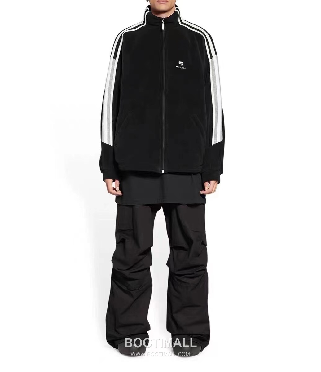 Balenciaga Double Hook Embroidery Stripe Fleece Zip-Up Jacket Black White 발렌시아가 더블 후크 자수 스트라이프 플리스 집업 자켓 블랙 화이트 2657 7