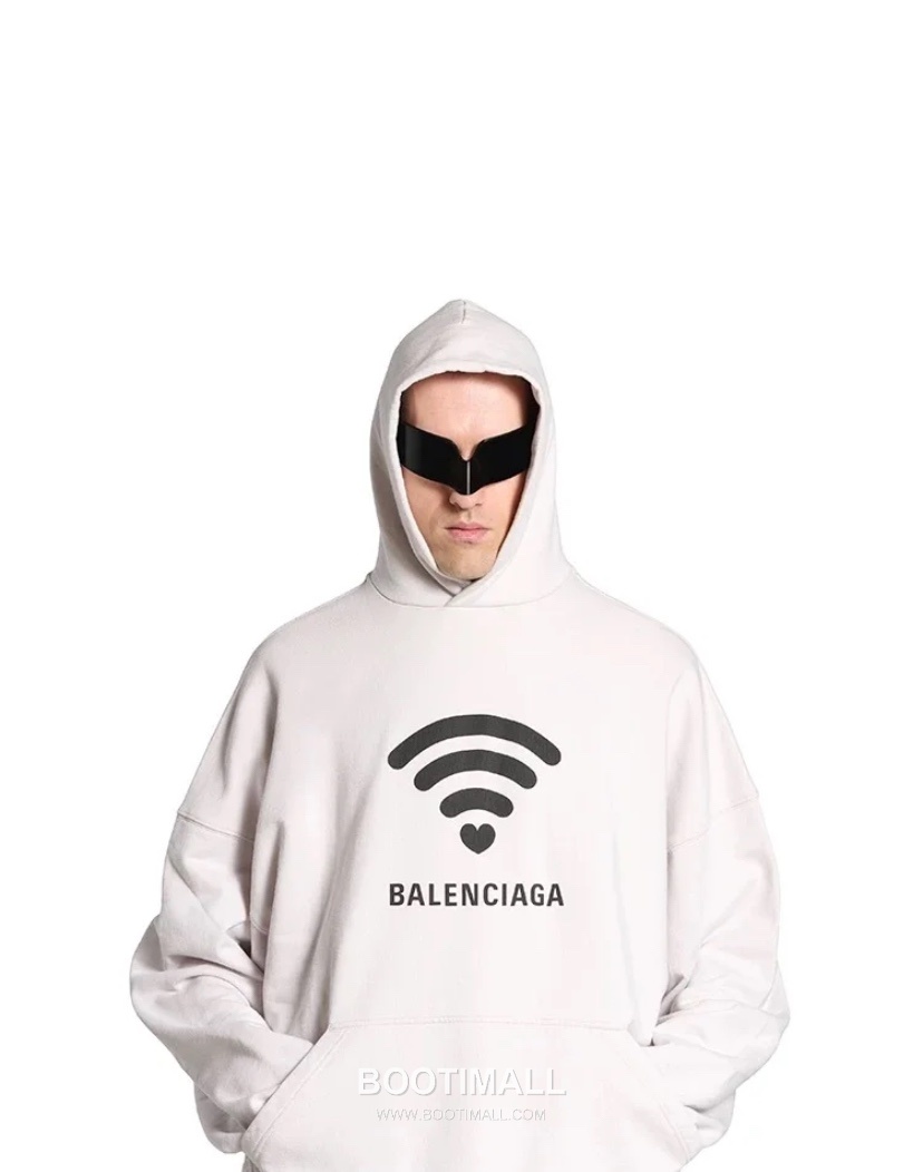 Balenciaga Wifi Heart Print Hooded Sweatshirt Grey 발렌시아가 와이파이 하트 프린트 후드 스웨트셔츠 그레이 22051 1