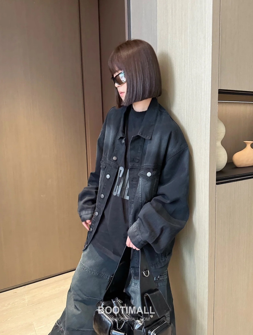 Balenciaga Double B Logo Denim Jacket Black 발렌시아가 더블 B 로고 데님 자켓 블랙 22181 4
