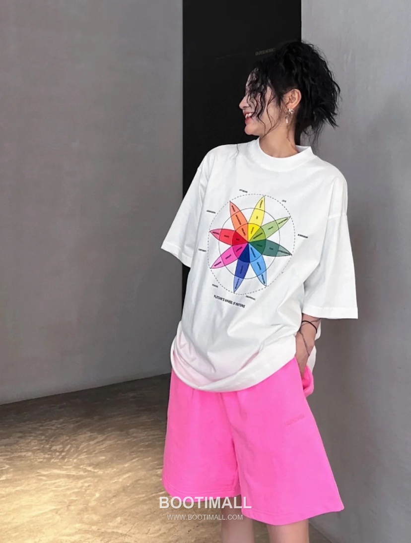 Balenciaga Rainbow Compass Print Cotton T-Shirt White 발렌시아가 레인보우 컴퍼스 프린트 코튼 티셔츠 화이트 31067 1