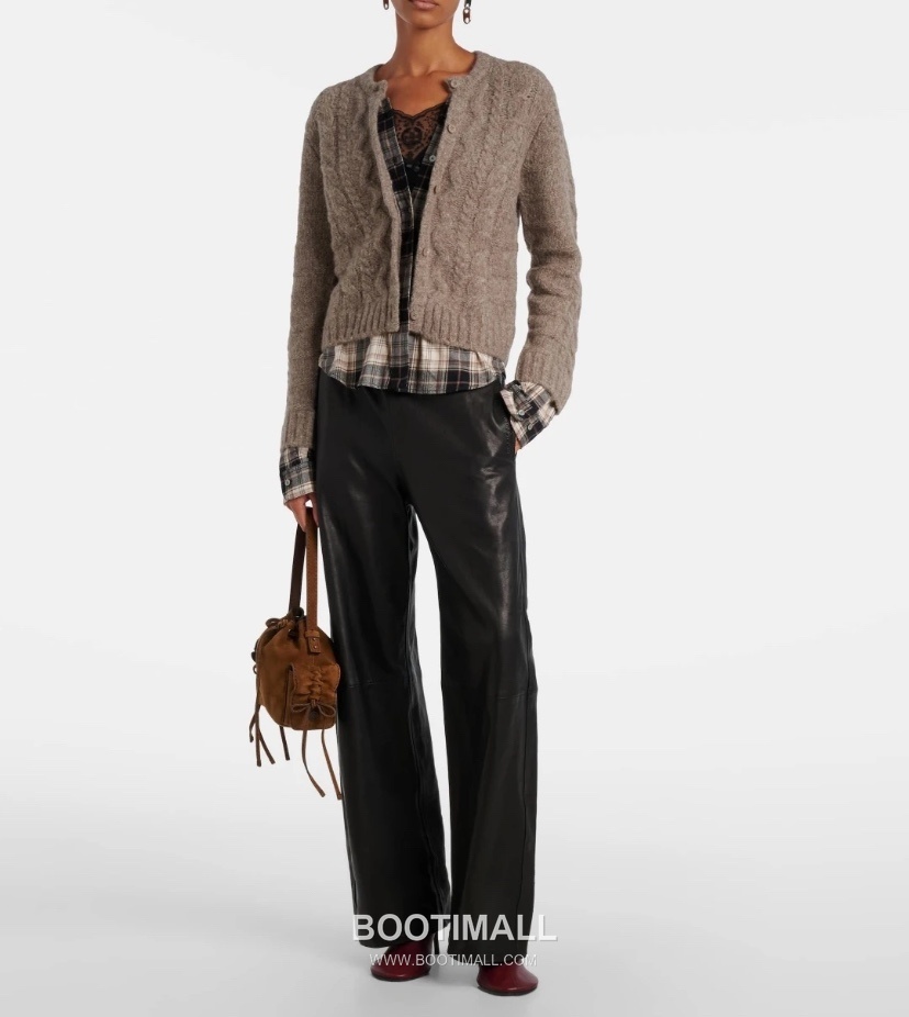 Acne Studios Cable Knit Plaid Panel Wool Cardigan Gray 아크네 스튜디오 케이블 니트 플레이드 패널 울 카디건 그레이 31602 1