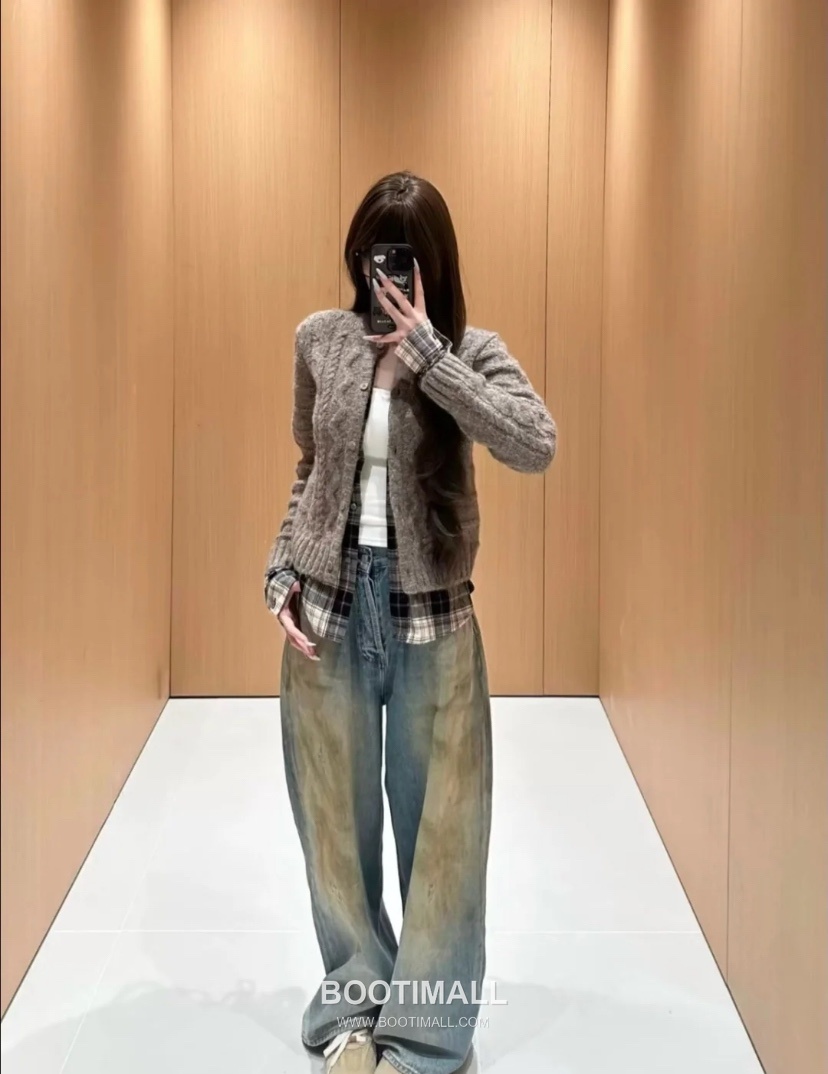 Acne Studios Cable Knit Plaid Panel Wool Cardigan Gray 아크네 스튜디오 케이블 니트 플레이드 패널 울 카디건 그레이 31602 5