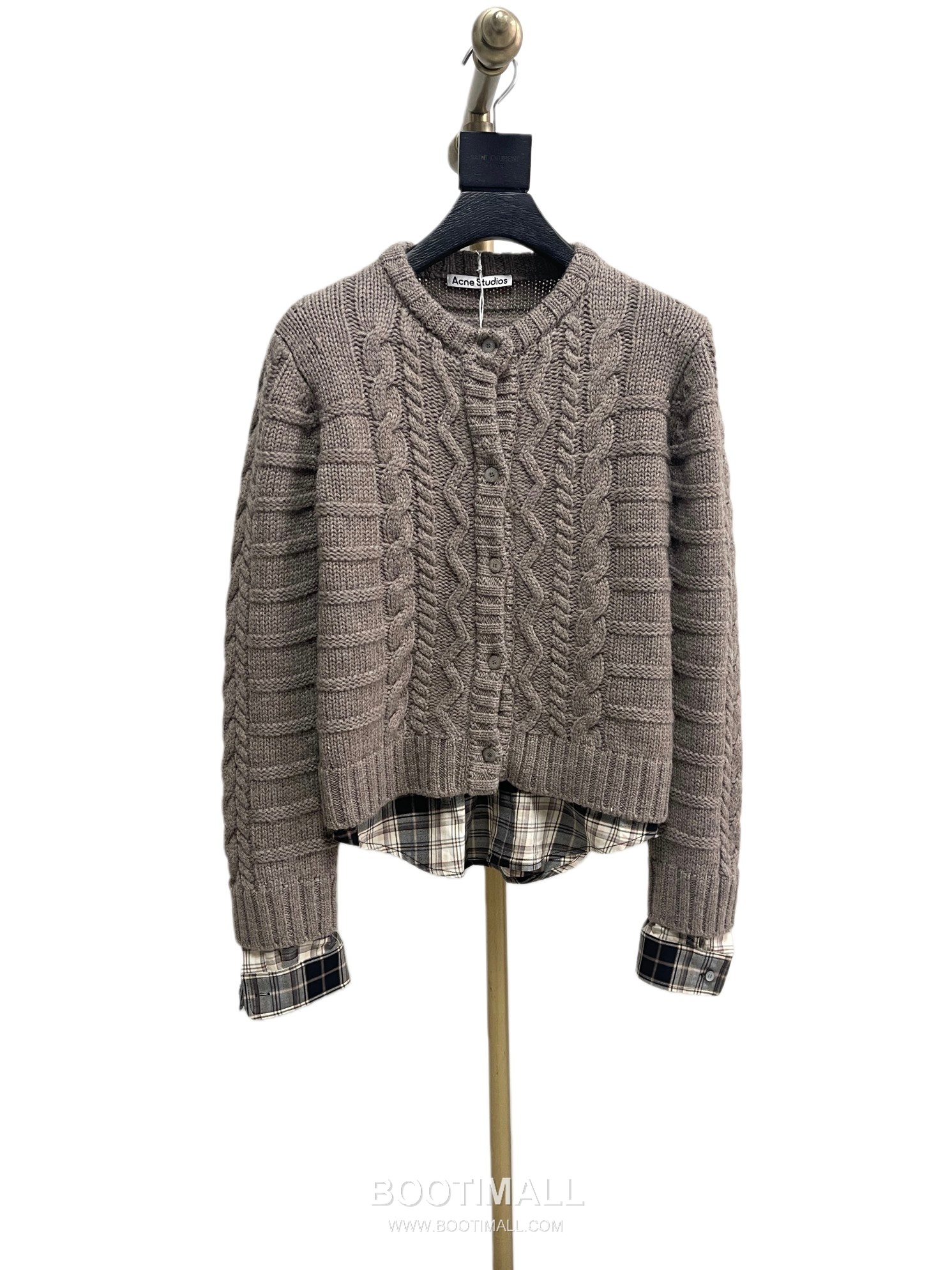Acne Studios Cable Knit Plaid Panel Wool Cardigan Gray 아크네 스튜디오 케이블 니트 플레이드 패널 울 카디건 그레이 31602 10