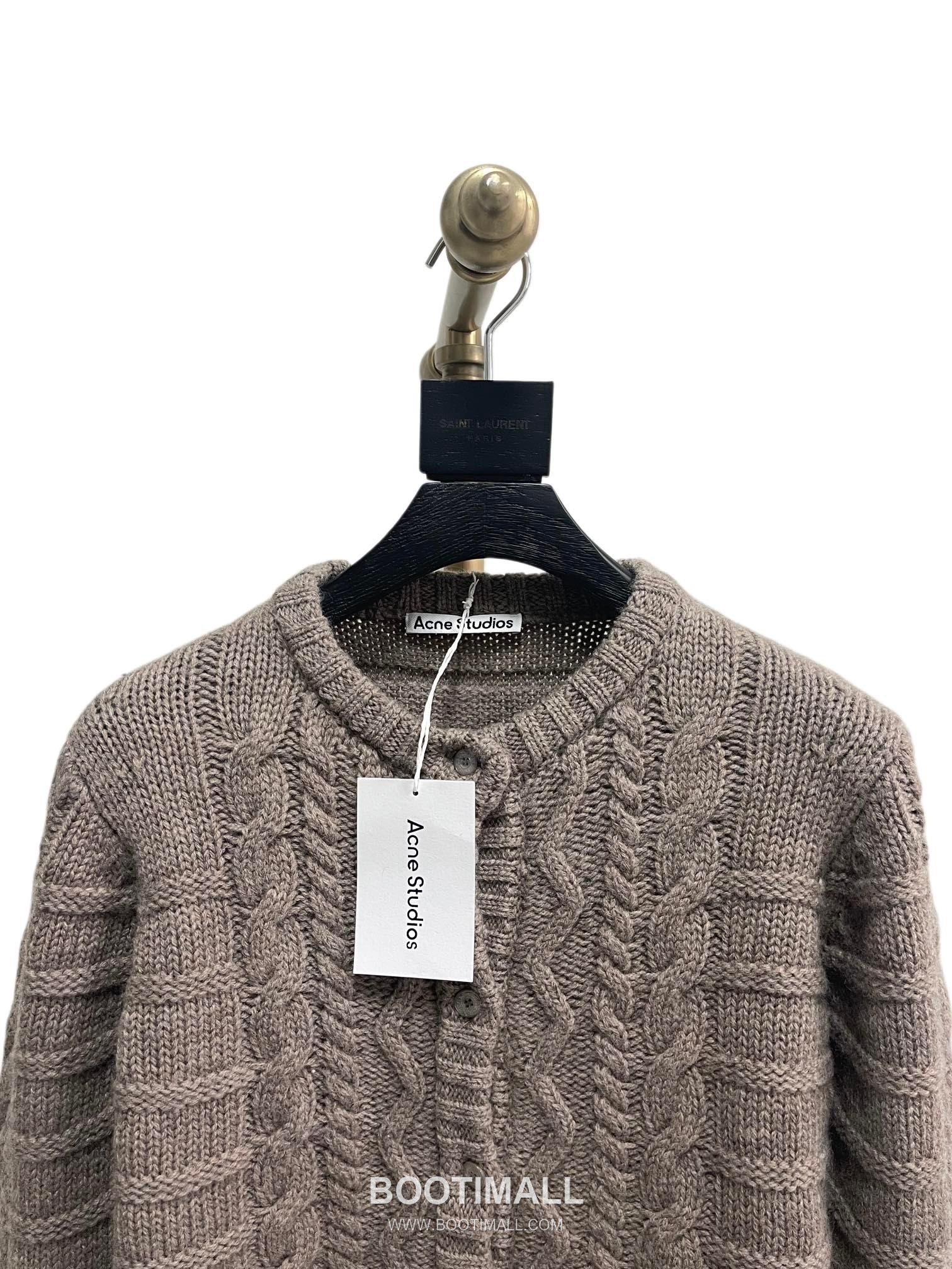 Acne Studios Cable Knit Plaid Panel Wool Cardigan Gray 아크네 스튜디오 케이블 니트 플레이드 패널 울 카디건 그레이 31602 12