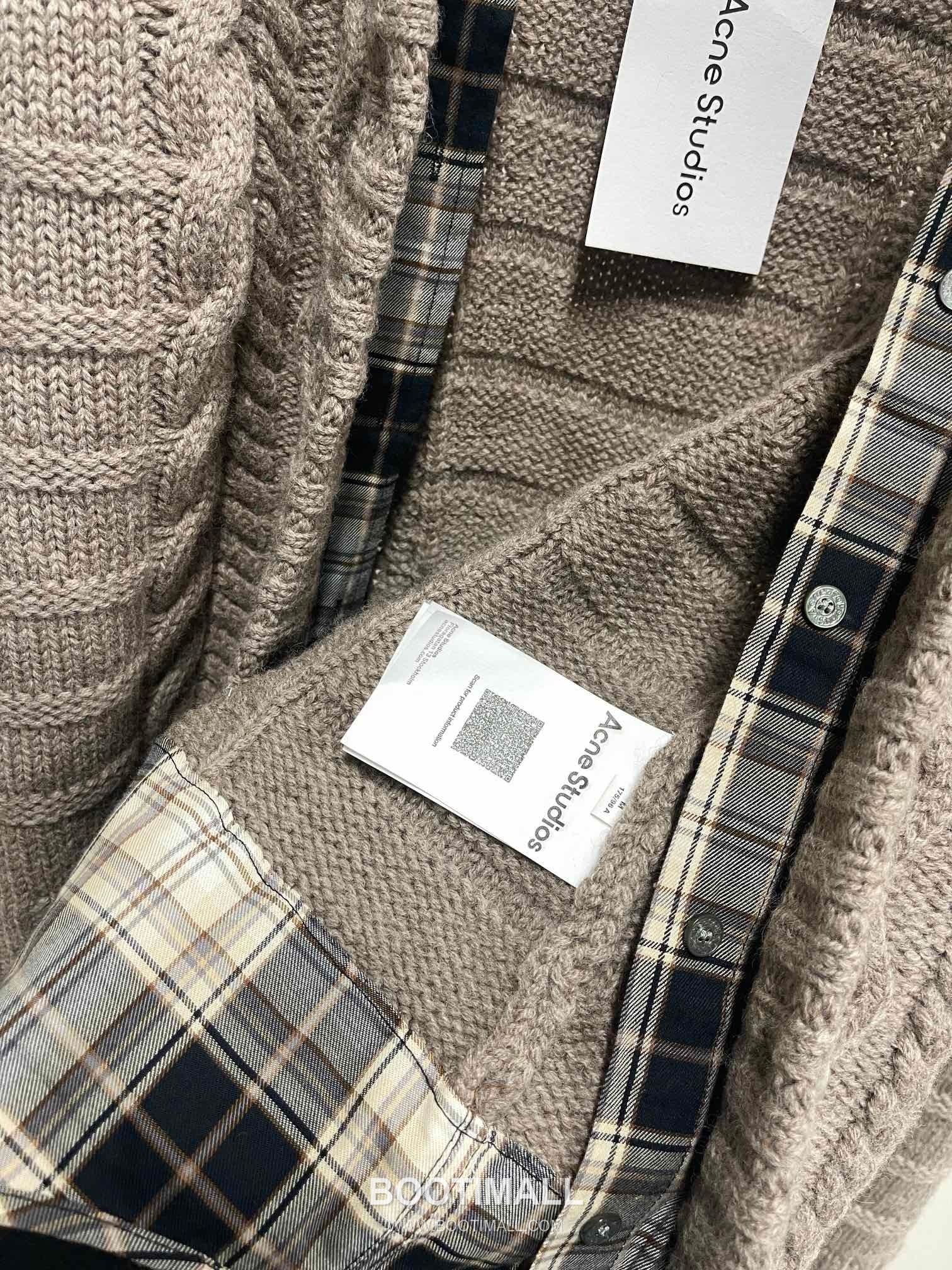 Acne Studios Cable Knit Plaid Panel Wool Cardigan Gray 아크네 스튜디오 케이블 니트 플레이드 패널 울 카디건 그레이 31602 16