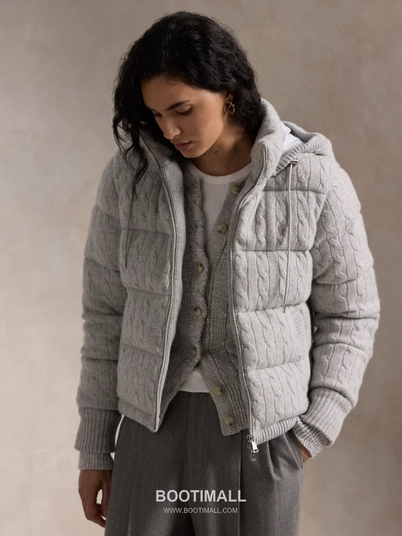 Ralph Lauren Cable Knit Wool Down Hooded Jacket Grey 랄프로렌 케이블 니트 울 다운 후드 자켓 그레이 31631 1