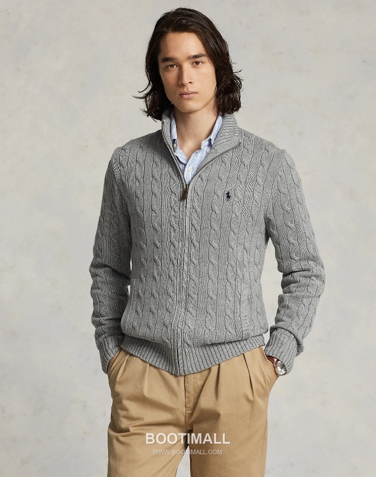 Ralph Lauren Cable Knit Full Zip Cardigan Grey 랄프로렌 케이블 니트 풀 집업 카디건 그레이 60053 1