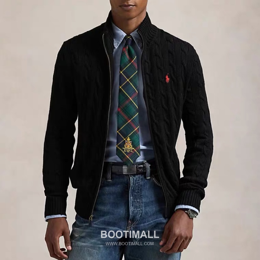 Ralph Lauren Stand Collar Full Zip Cable Knit Cardigan Cream 랄프로렌 스탠드 칼라 풀 집업 케이블 니트 가디건 크림 60080 1