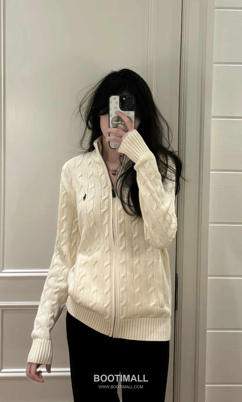 Ralph Lauren Stand Collar Full Zip Cable Knit Cardigan Cream 랄프로렌 스탠드 칼라 풀 집업 케이블 니트 가디건 크림 60080 8