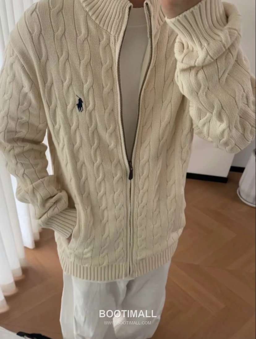 Ralph Lauren Stand Collar Full Zip Cable Knit Cardigan Cream 랄프로렌 스탠드 칼라 풀 집업 케이블 니트 가디건 크림 60080 11