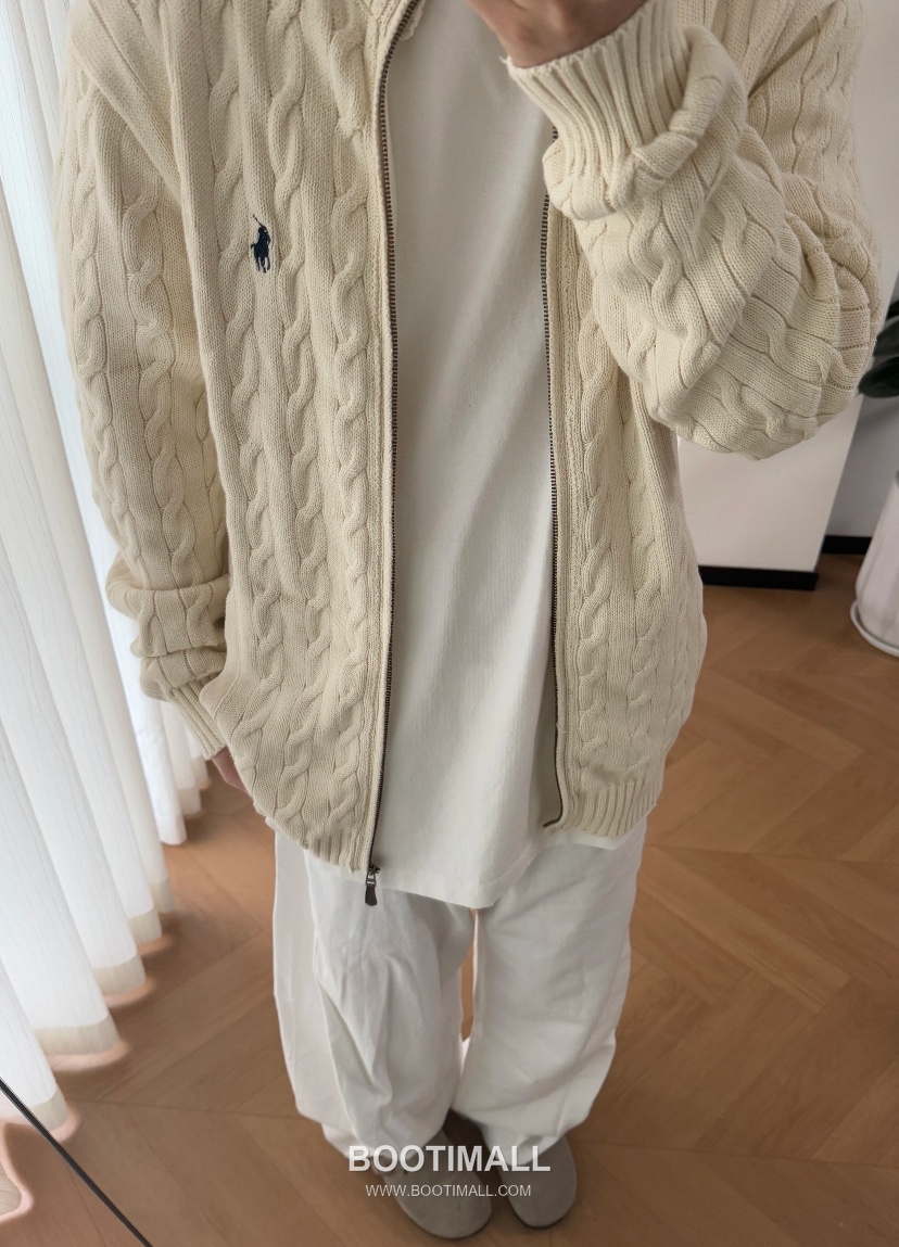 Ralph Lauren Stand Collar Full Zip Cable Knit Cardigan Cream 랄프로렌 스탠드 칼라 풀 집업 케이블 니트 가디건 크림 60080 12