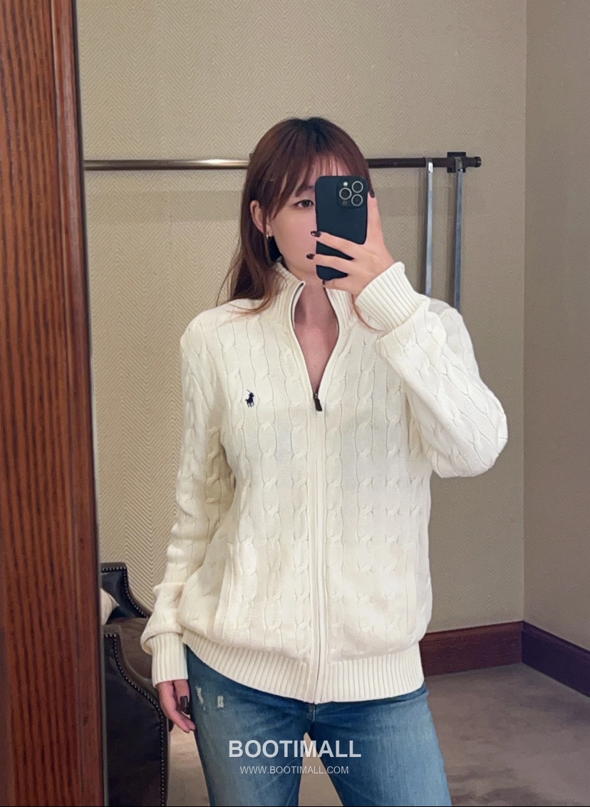 Ralph Lauren Stand Collar Full Zip Cable Knit Cardigan Cream 랄프로렌 스탠드 칼라 풀 집업 케이블 니트 가디건 크림 60080 13