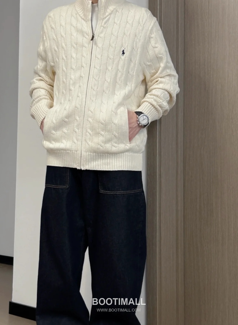 Ralph Lauren Stand Collar Full Zip Cable Knit Cardigan Cream 랄프로렌 스탠드 칼라 풀 집업 케이블 니트 가디건 크림 60080 14