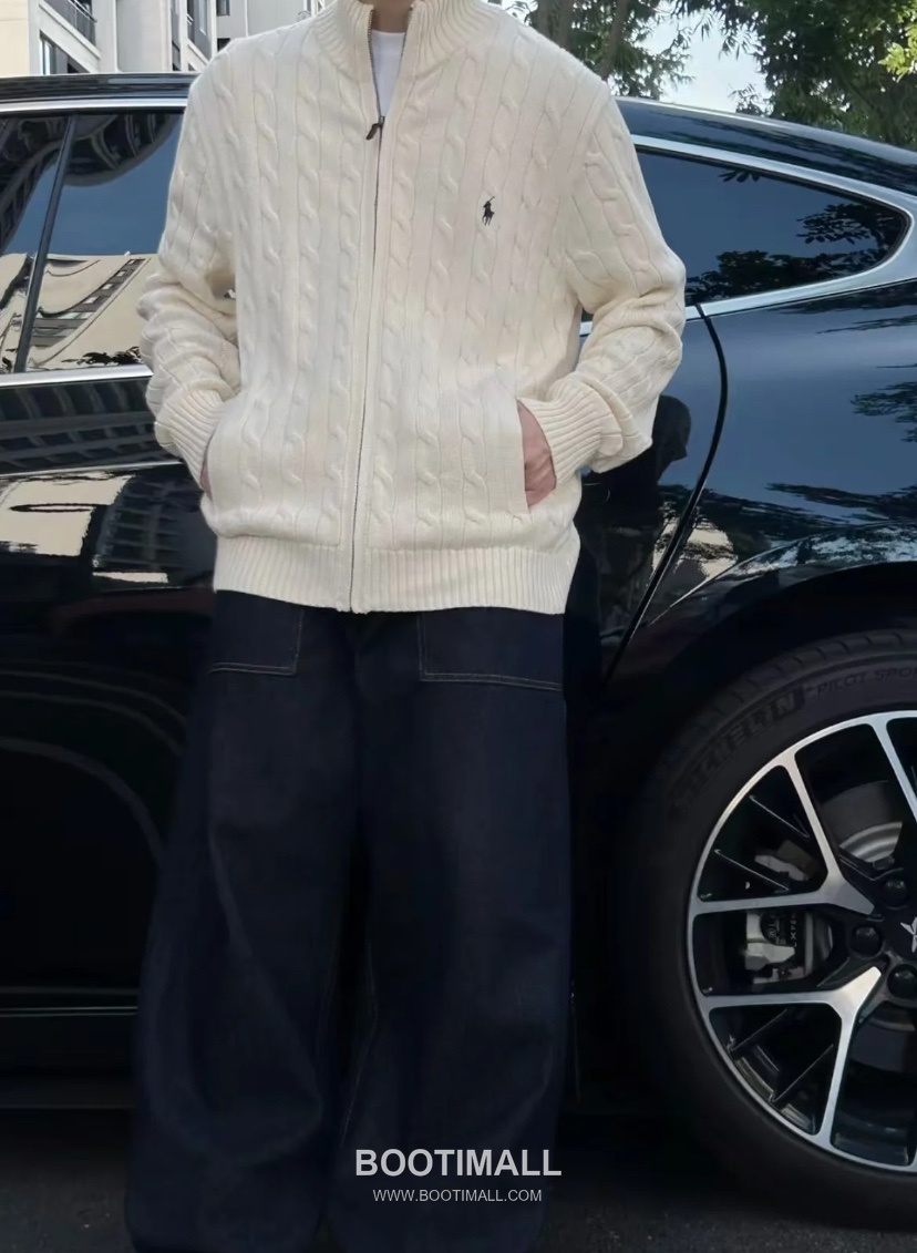 Ralph Lauren Stand Collar Full Zip Cable Knit Cardigan Cream 랄프로렌 스탠드 칼라 풀 집업 케이블 니트 가디건 크림 60080 15