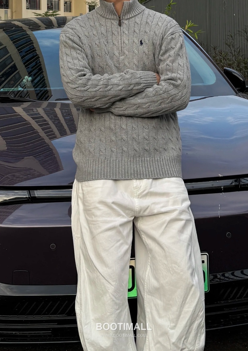 Ralph Lauren Half Zip Cable Knit Cotton Sweater Grey 랄프로렌 하프 집업 케이블 니트 코튼 스웨터 그레이 60091 7