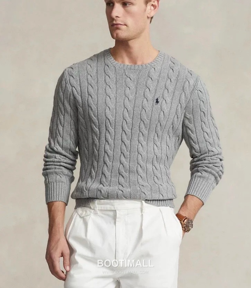 Ralph Lauren Classic Cable Knit Cotton Crewneck Sweater Gray 랄프로렌 클래식 케이블 니트 코튼 크루넥 스웨터 그레이 60081 1