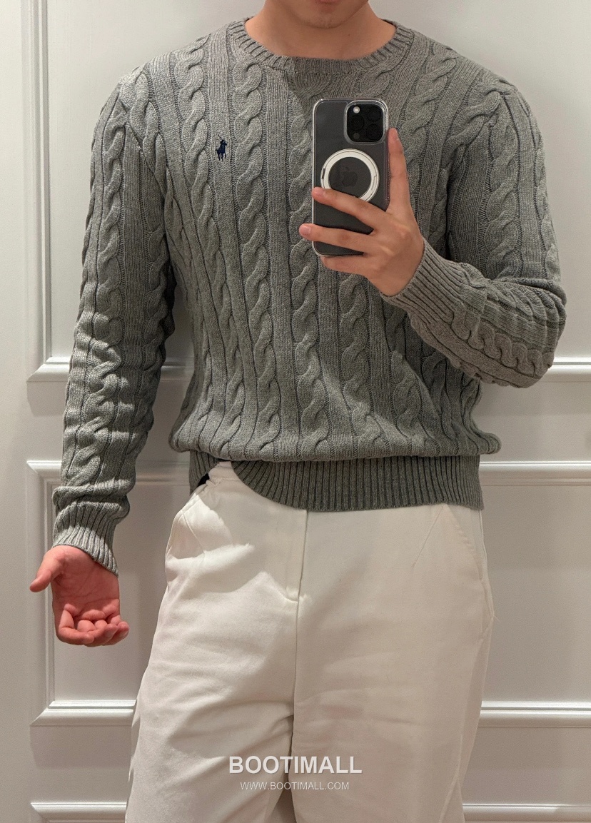 Ralph Lauren Classic Cable Knit Cotton Crewneck Sweater Gray 랄프로렌 클래식 케이블 니트 코튼 크루넥 스웨터 그레이 60081 2