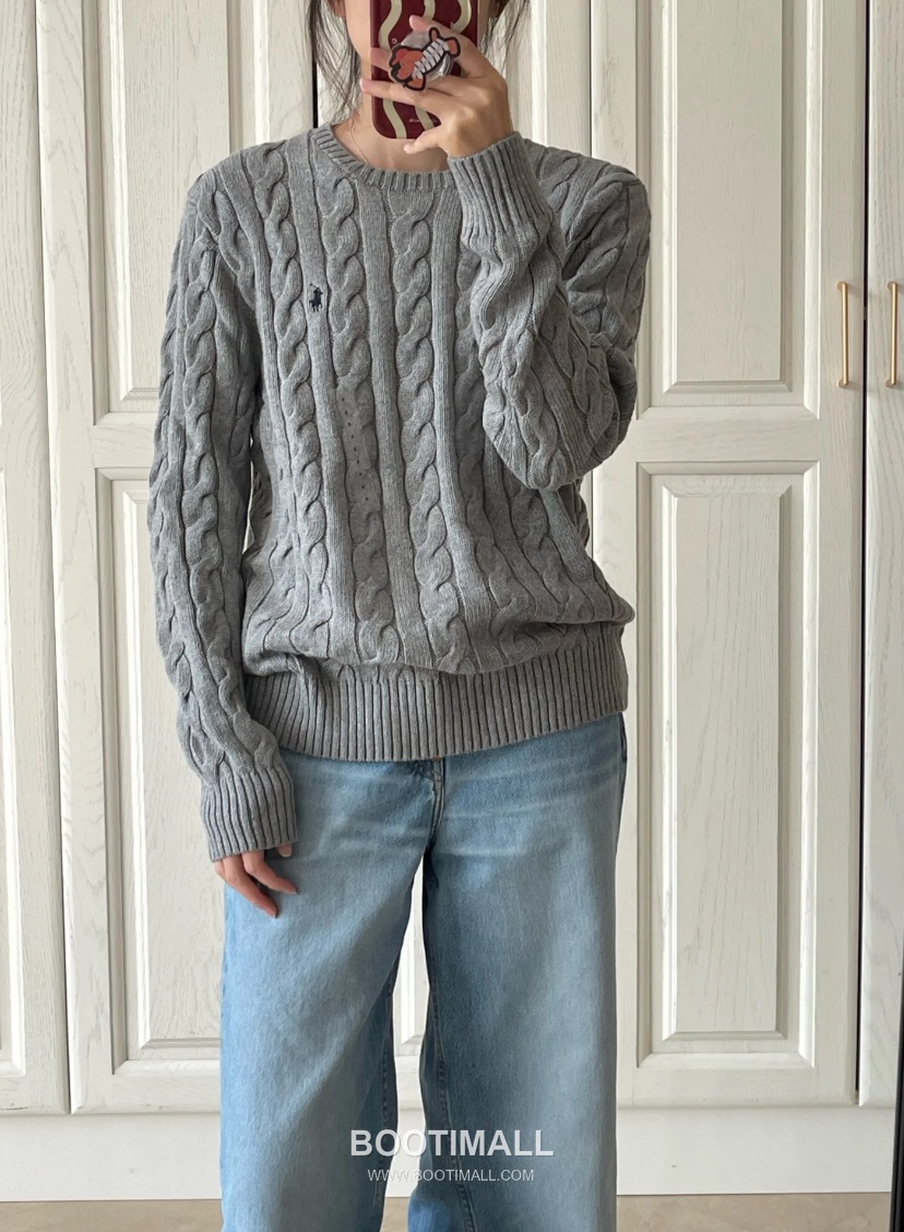 Ralph Lauren Classic Cable Knit Cotton Crewneck Sweater Gray 랄프로렌 클래식 케이블 니트 코튼 크루넥 스웨터 그레이 60081 4