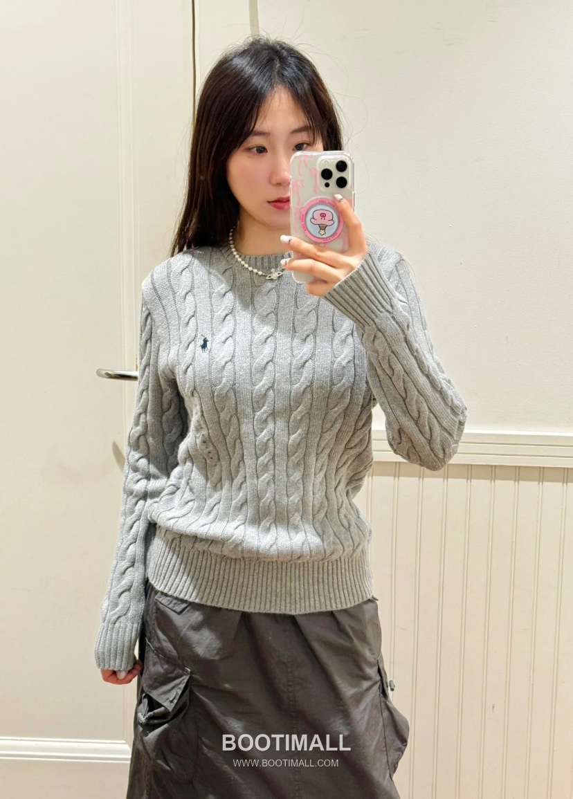 Ralph Lauren Classic Cable Knit Cotton Crewneck Sweater Gray 랄프로렌 클래식 케이블 니트 코튼 크루넥 스웨터 그레이 60081 5