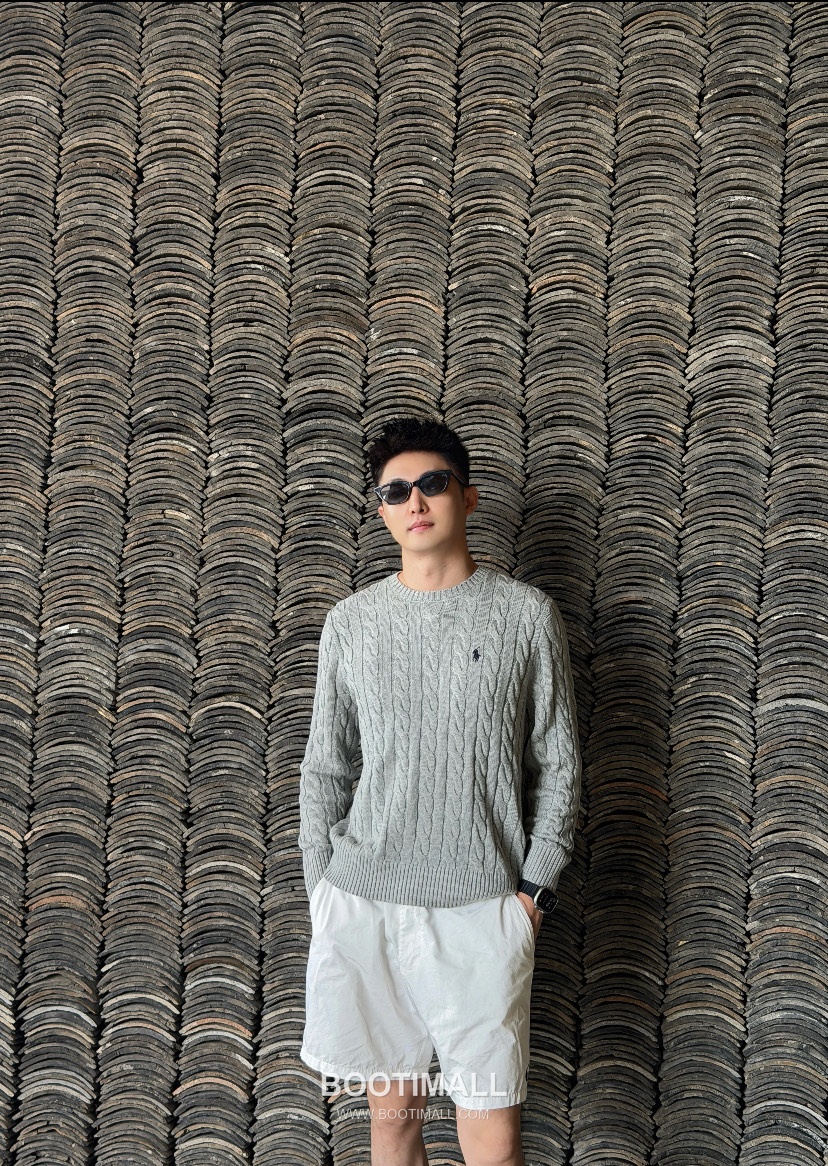 Ralph Lauren Classic Cable Knit Cotton Crewneck Sweater Gray 랄프로렌 클래식 케이블 니트 코튼 크루넥 스웨터 그레이 60081 9