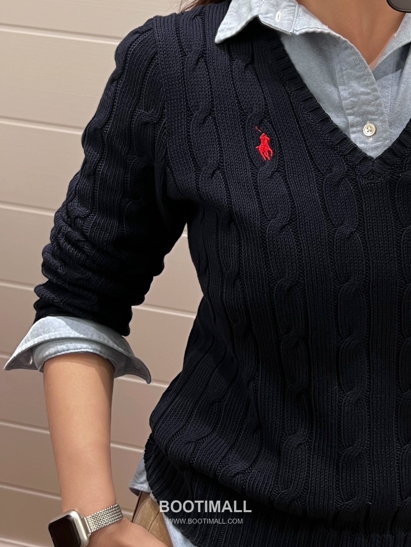 Ralph Lauren Classic Cable Knit V-Neck Wool Sweater Navy 랄프로렌 클래식 케이블 니트 V넥 울 스웨터 네이비 31179 8