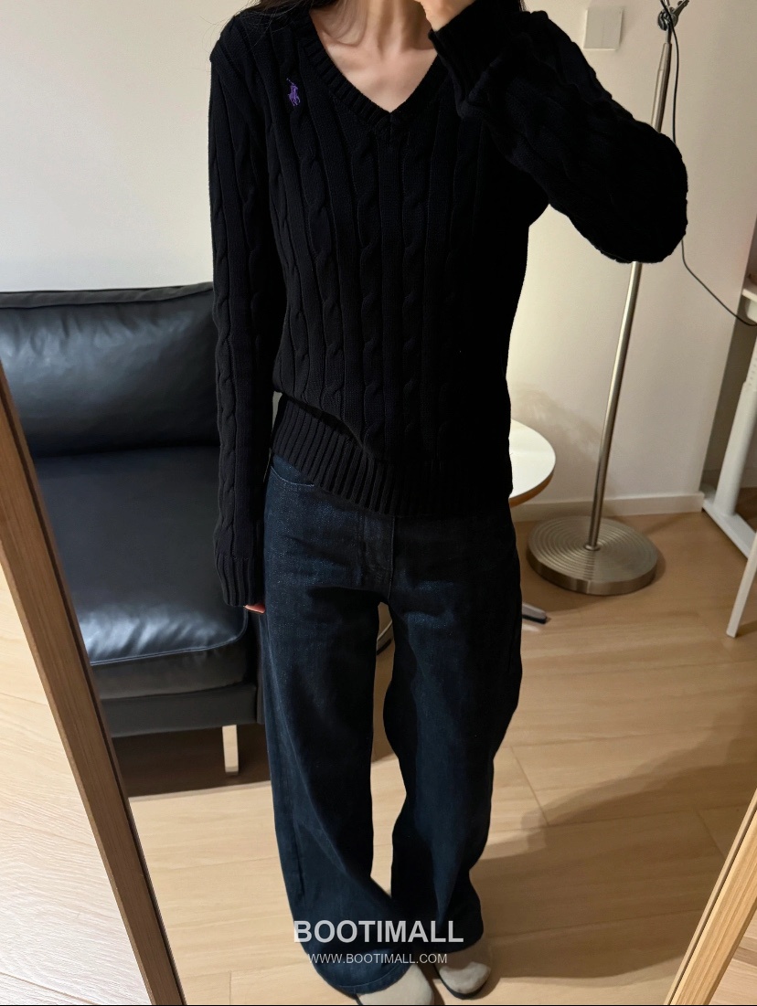 Ralph Lauren Cable Knit Cotton V-Neck Sweater Black 랄프로렌 케이블 니트 코튼 브이넥 스웨터 블랙 31139 3