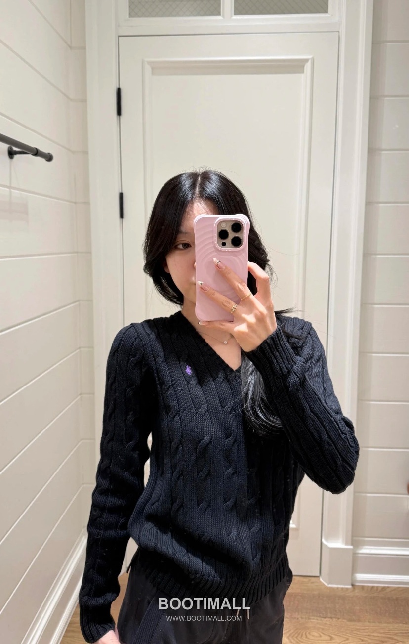 Ralph Lauren Cable Knit Cotton V-Neck Sweater Black 랄프로렌 케이블 니트 코튼 브이넥 스웨터 블랙 31139 6