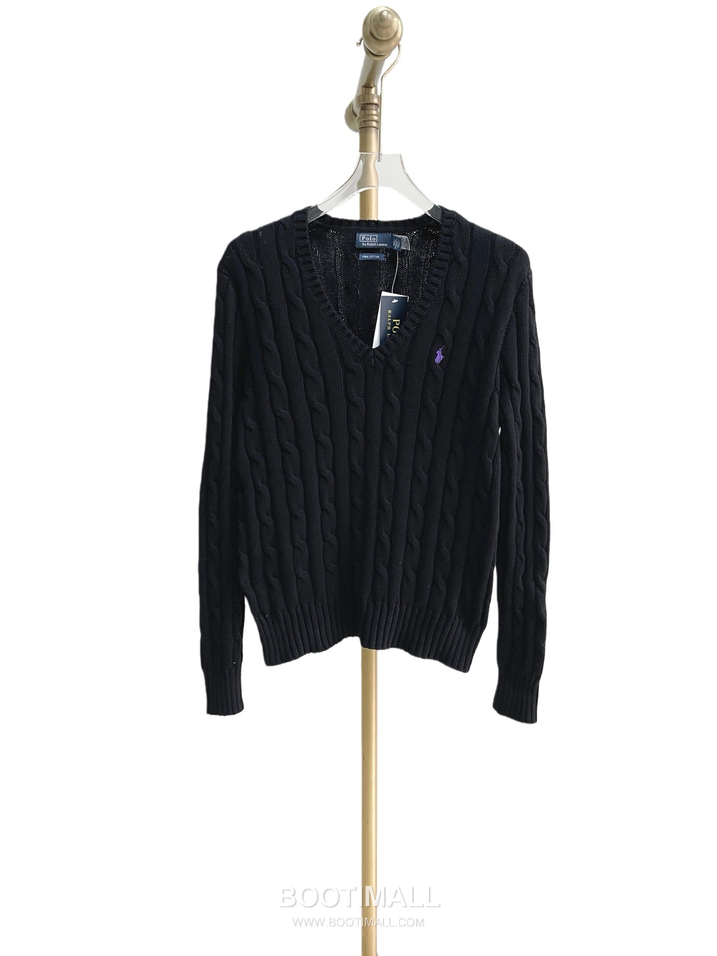 Ralph Lauren Cable Knit Cotton V-Neck Sweater Black 랄프로렌 케이블 니트 코튼 브이넥 스웨터 블랙 31139 10