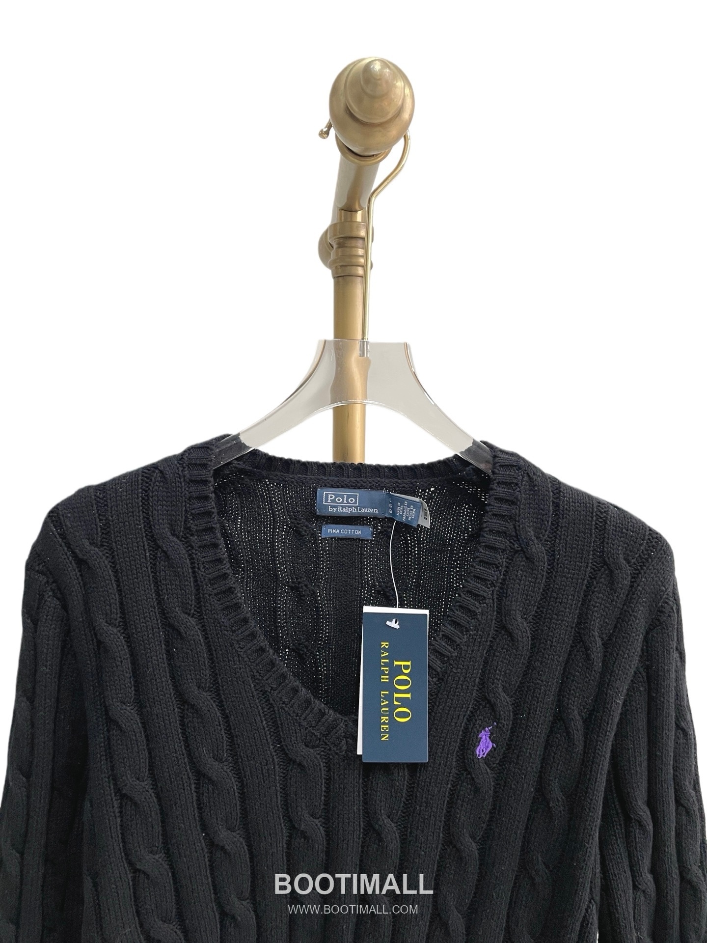 Ralph Lauren Cable Knit Cotton V-Neck Sweater Black 랄프로렌 케이블 니트 코튼 브이넥 스웨터 블랙 31139 12